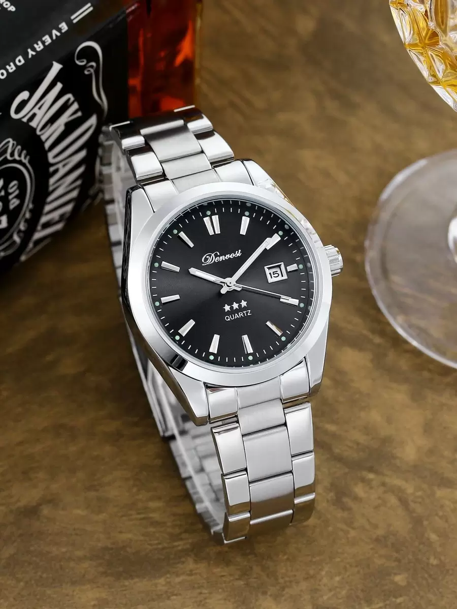 Men Round Pointer Date Quartz Watch - Silver - View 1