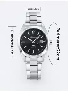 Men Round Pointer Date Quartz Watch - Silver - View 3