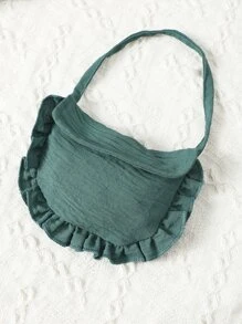 SHEIN Niñas con lazo delantero Top de tirantes & ribete con fruncido Pantalones - Verde Oscuro - Ver 4