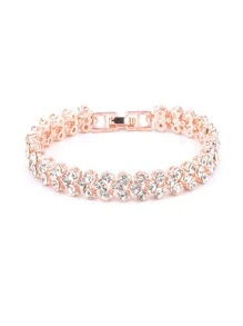 1pc Rhinestone Decor Quartz Watch & 1pc Bracelet - Rose Gold - View 2