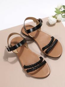 全新平底女凉鞋，一脚蹬松紧带平底沙滩凉鞋，韩版和欧版风格 - 黑色 - 查看 4