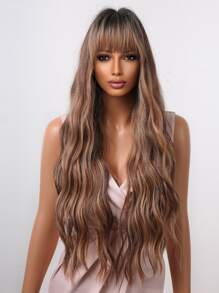 HAIRCUBE 30 Inch Long Brown Wavy Wigs With Bangs for Women, Beautiful Fashionable Synthetic Wigs for Party Daily Use - Multicolor - View 1