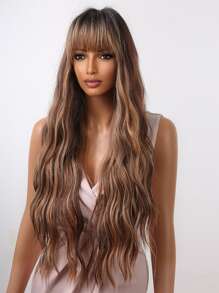 HAIRCUBE 30 Inch Long Brown Wavy Wigs With Bangs for Women, Beautiful Fashionable Synthetic Wigs for Party Daily Use - Multicolor - View 3