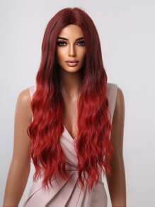 HAIRCUBE Middle parting gradient red long curly hair wig for Women,  Synthetic Wavy Curly Hair 30 Inch - Ombre - View 8