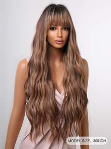 HAIRCUBE 30 Inch Long Brown Wavy Wigs With Bangs for Women, Beautiful Fashionable Synthetic Wigs for Party Daily Use - Multicolor - View 4