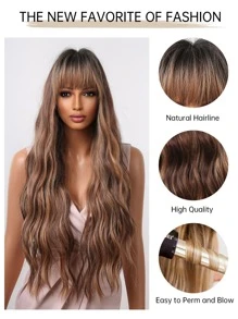 HAIRCUBE 30 Inch Long Brown Wavy Wigs With Bangs for Women, Beautiful Fashionable Synthetic Wigs for Party Daily Use - Multicolor - View 5