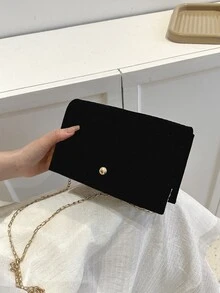 Mini Crocodile Embossed Flap Chain Square Bag - Black - View 4