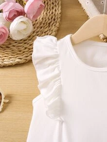 SHEIN 少女撞色優雅都會甜美街頭風荷葉袖圓領上衣 - 彩色 - 查看 6