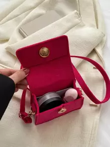 迷你霓虹粉色鱷魚壓紋翻蓋方包 - 玫紅色 - 查看 4