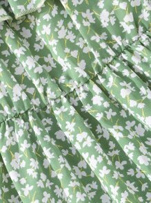 SHEIN Tween Girl Ditsy Floral Print Ruffle Trim High Low Hem Cami Dress - Mint Green - View 5