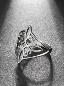 1入組鏤空打結細節戒指,不銹鋼首飾類 - 銀色 - 查看 2