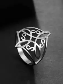 1入組鏤空打結細節戒指,不銹鋼首飾類 - 銀色 - 查看 3