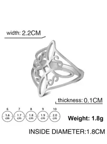 1入組鏤空打結細節戒指,不銹鋼首飾類 - 銀色 - 查看 4