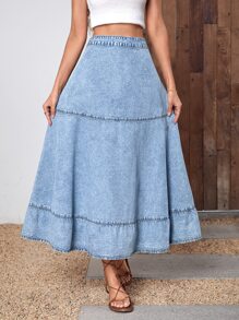 高腰荷葉邊牛仔半身裙