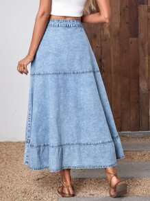 高腰荷葉邊牛仔半身裙