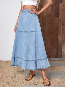 高腰荷葉邊牛仔半身裙