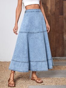 高腰荷葉邊牛仔半身裙