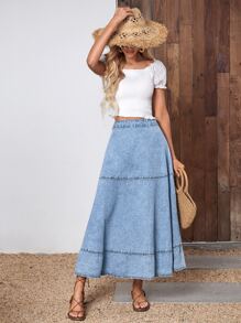高腰荷葉邊牛仔半身裙