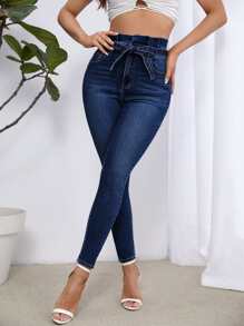 SHEIN Essnce 紙袋腰腰帶緊身牛仔褲