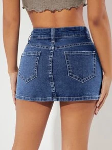 SHEIN PETITE 高腰緊身牛仔半身裙 - 中等水洗藍 - 查看 2