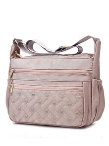 Heart Embroidered Quilted Square Bag - Pink - View 7