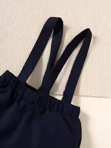 Souflis Souflis Baby Boy Dinosaur Print Bow Front Shirt & Pinafore Shorts - Blue and White - View 5