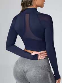 Activina Cazadora deportiva de malla agujeros de pulgar con puntada crop - Azul Marino - Ver 1