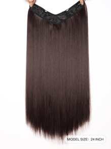 Postizos sintéticos largos y rectos de 24 pulgadas, extensión de cabello en forma de V, media peluca, extensiones de cabello con Clip para mujeres - Dark Brown - Ver 3