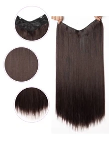 Postizos sintéticos largos y rectos de 24 pulgadas, extensión de cabello en forma de V, media peluca, extensiones de cabello con Clip para mujeres - Dark Brown - Ver 5