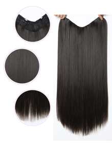 Postizos sintéticos largos y rectos de 24 pulgadas, extensión de cabello en forma de V, media peluca, extensiones de cabello con Clip para mujeres