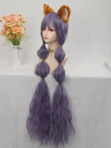 超長卷合成纖維角色扮演假髮帶劉海藍色紫色洛麗塔假髮女士萬聖節角色扮演假髮女士 - 紫色 - 查看 5