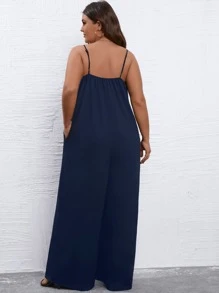 SHEIN LUNE Plus Solid Wide Leg Cami Jumpsuit - Navy Blue - View 2