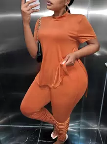 Slaydiva Bộ thời trang Plus Size Chia màu trơn Giải trí - trái cam - Xem 1