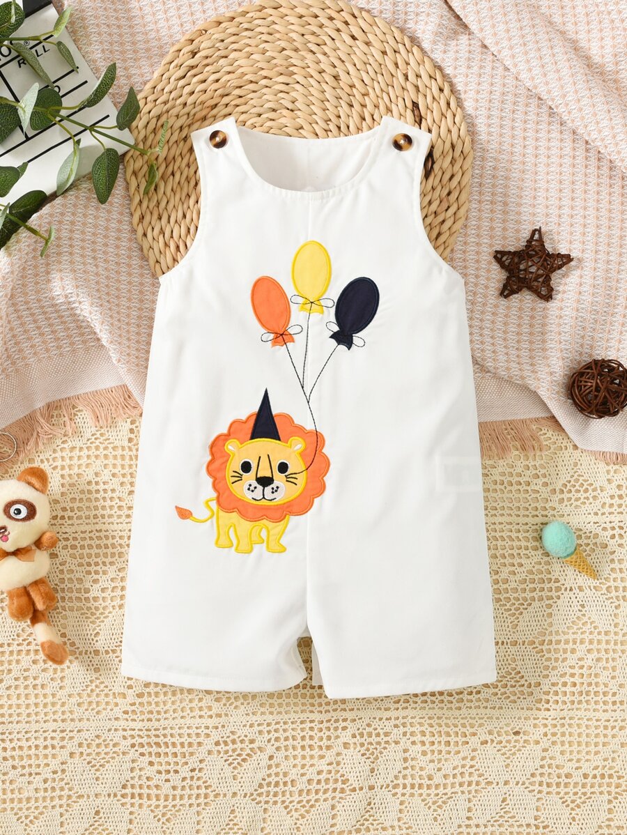 嬰兒卡通刺繡背心連體短褲 - 白色 - 查看 1
