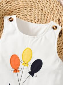 嬰兒卡通刺繡背心連體短褲 - 白色 - 查看 3