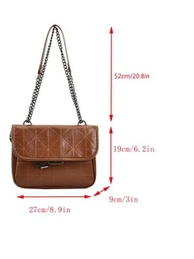 Bolsa cuadrada con diseño de puntada con solapa con cadena - Marrón - Ver 3