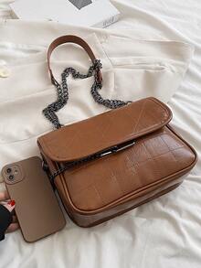 Bolsa cuadrada con diseño de puntada con solapa con cadena - Marrón - Ver 4