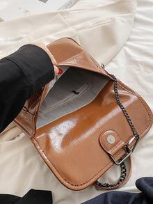 Bolsa cuadrada con diseño de puntada con solapa con cadena - Marrón - Ver 5