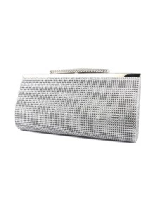 Elegante Monedero De Mano Con Malla De Metal Y Pedrería - Plateado - Ver 2