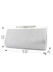 Elegante Monedero De Mano Con Malla De Metal Y Pedrería - Plateado - Ver 5