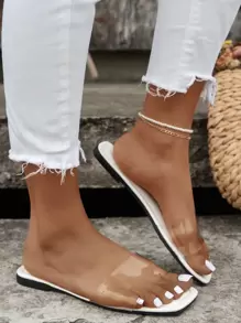 女式透明帶平底涼鞋時尚夏季PVC拖鞋涼鞋 - 白色 - 查看 4