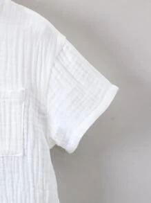 SHEIN Explorewe 夏季男童白色纯色度假简约休闲立领常规袖套装 - 白色 - 查看 3