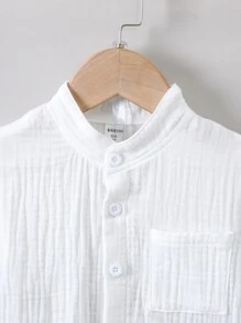 SHEIN Explorewe 夏季男童白色纯色度假简约休闲立领常规袖套装 - 白色 - 查看 4