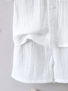 SHEIN Explorewe 夏季男童白色纯色度假简约休闲立领常规袖套装 - 白色 - 查看 5