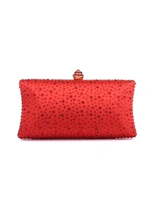 Mini Rhinestone Decor Chain Box Bag - Red - View 1