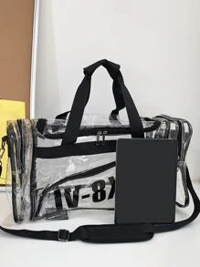 Bolsa de viaje con estampado de letra transparente - Negro - Ver 6