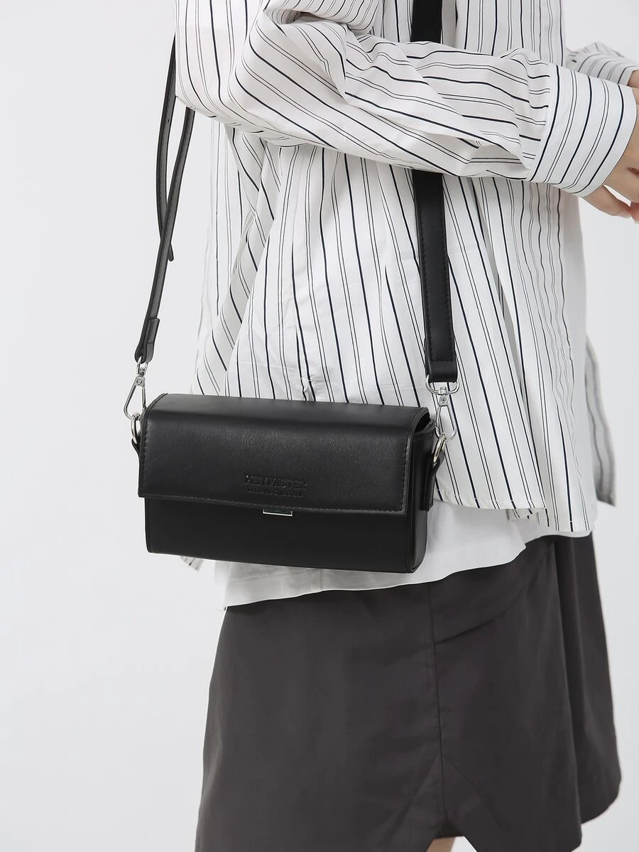 Men Letter Graphic Flap Square Bag - Black - View 1