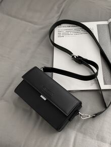 Men Letter Graphic Flap Square Bag - Black - View 3