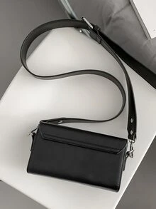 Men Letter Graphic Flap Square Bag - Black - View 4