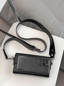 Men Letter Graphic Flap Square Bag - Black - View 5